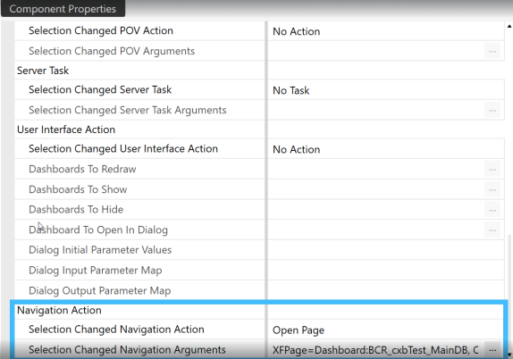 Open Page property shown in Component Properties