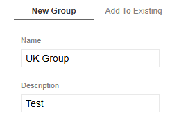 The New Group tab is selected and the Name and Description fields dispaly below.