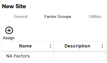 The Factor Groups tab displays with a factor group called NA Factors added to the grid