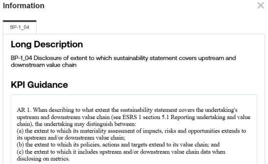 The KPI guidance window displays with description and guidance 