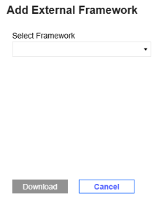 The Add External Framework slide-out panel displays with nothing selected