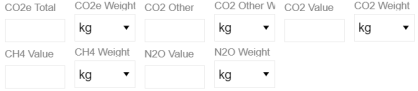 All gas emission weight drop-down menus show kilograms as the default.