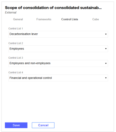 The Control Lists tab is open showing four control list fields