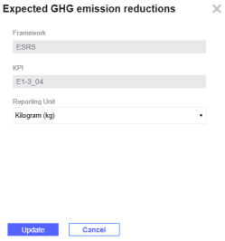 A reporting unit is selected and the Framework and KPI fields are grayed out