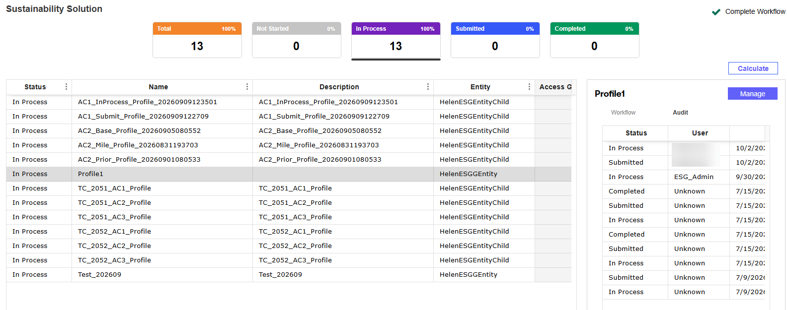 The Audit tab is outlined and displays several status updates for the profile 