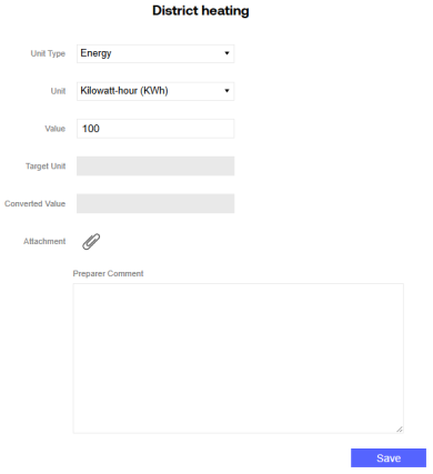 The utilities data entry pane with unit and value fields completed.
