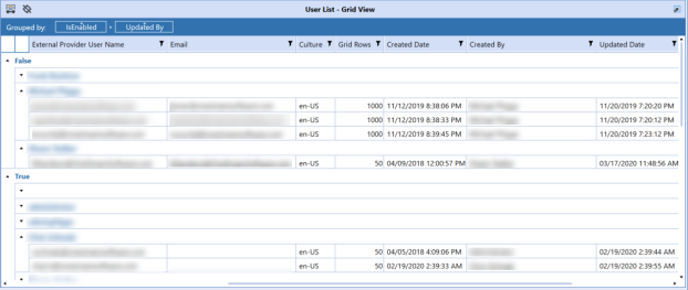 User List – Grid View