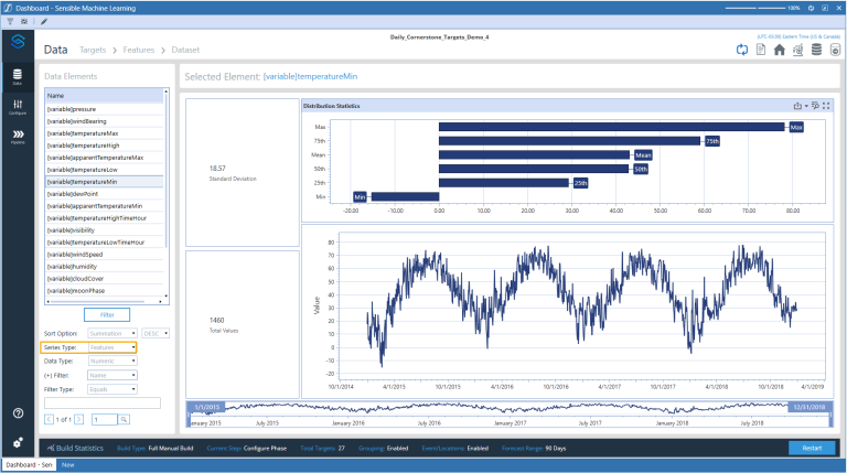 Explore features in the Targets and Features page for feature deviation and distribution statistics.