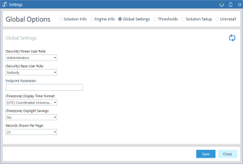 Global Settings let you set security roles, time zone display, and the endpoint parameter for Sensible Machine Learning.