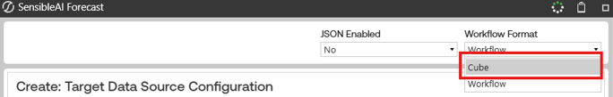 The Workflow Format drop-down menu is expanded and the Cube option is highlighted