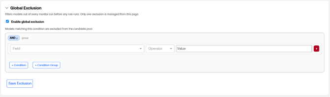 The Enable Global Exclusion checkbox is selected