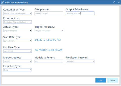 Set details for your consumption group, which is available when you run a prediction.