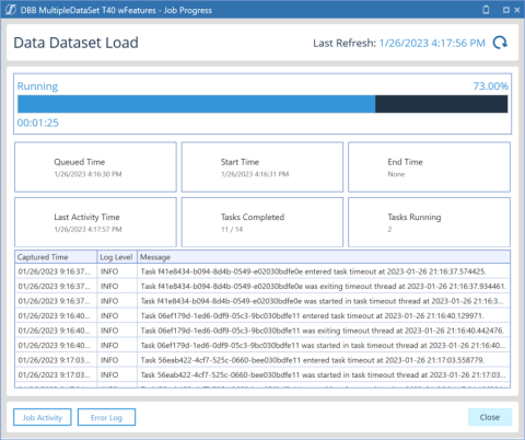 The Job Progress provides execution details for each job as they are queued.