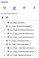 The Content Management pane displays a toolbar and a navigation tree with Content Blocks and associated Pages.
