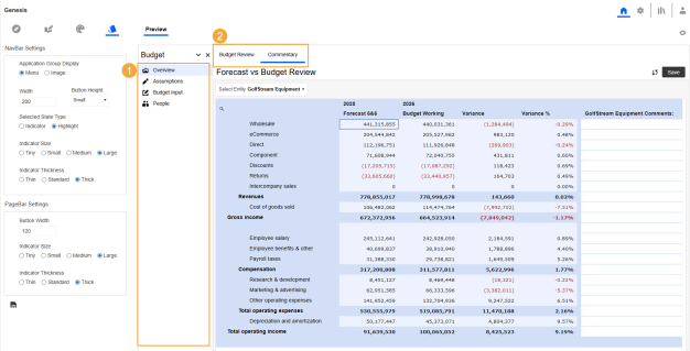 1. Navigation bar is a vertical column below the home box that displays the Navigation Groups in the selected Application Group. 2. Page bar is a horizontal row to the right of the home box that displays the Pages in the selected Navigation Group.