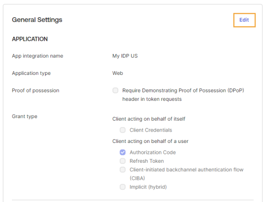 The General Settings screen has sections listed to the left with a list of options to the right with radio buttons that can be selected or cleared. This example highlights the Edit link in the upper right that is in blue text. It is a link that can be selected.