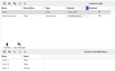 Three sample control list members display in the Control List Members grid with all fields populated.