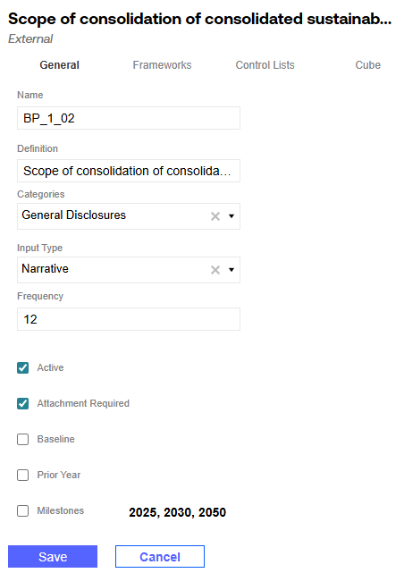 The Definitions details pane has four tabs displayed: General, Frameworks, Control Lists, and Cube.