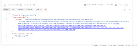 The sample request shows a Message of Logon succeeded.
