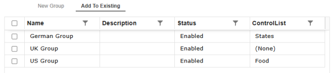 The Add to Existing tab is selected and two factor groups display in the grid.