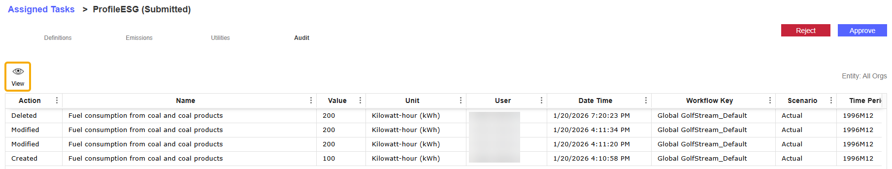 The profile is in the Submitted status and the View button is outlined