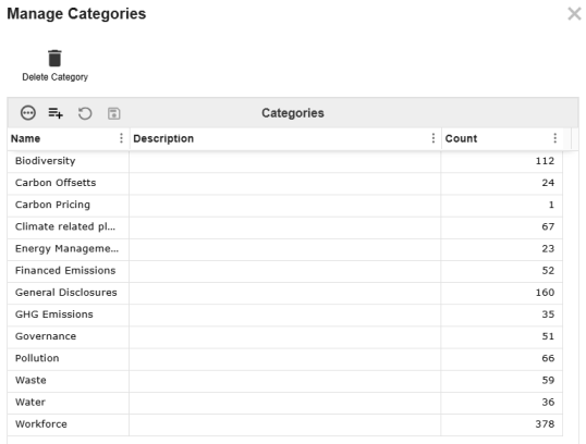 The Manage Categories slide-out shows all default categories and a Delete Categories icon, trashcan flat design style.