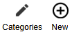 The Categories button is a black pencil and the New button is a circle with a plus sign