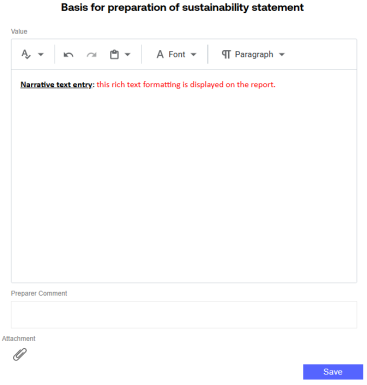 Rich text box displays bold and underlined formatting for narrative definitions