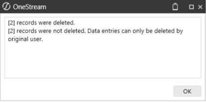 Message box displaying the number of recoreds successfully deleted and the number of records the user did not have the access to delete