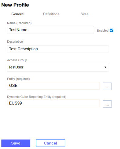 The General tab displays properties filled out 