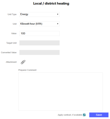The utilities data entry pane with unit and value fields completed.