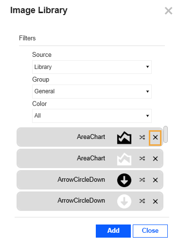 Delete the Selected Image icon is an X.
