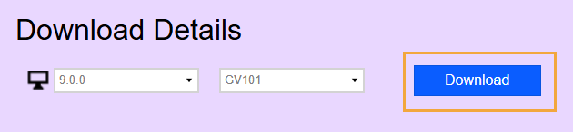 Download Details is the heading. Below are an icon of a monitor, a drop-down menu for the platform version, a drop-down menu for the Genesis version, and a Download button that is a square with a blue background and white text.