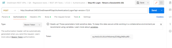 The Authorization tab is selected, and the Token field is filled in with a JSON Web Token.