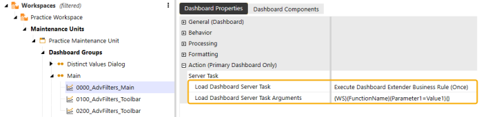 Assembly file referencing populating default values inside labels at runtime sample with a yellow rectangle highlighting box around the load dashboard server task and arguments.