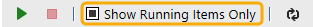 The Show Running Items Only checkbox is outlined with yellow highlight