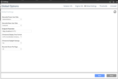 Global Settings let you set security roles, time zone display, and the endpoint parameter for Sensible Machine Learning.