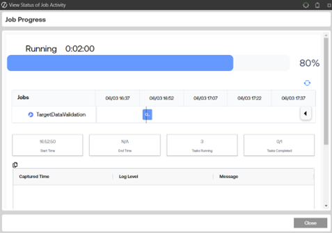 The Job Progress provides execution details for each job as they are queued.