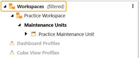 Yellow highlighted box around Workspaces with filtered in parenthesis.